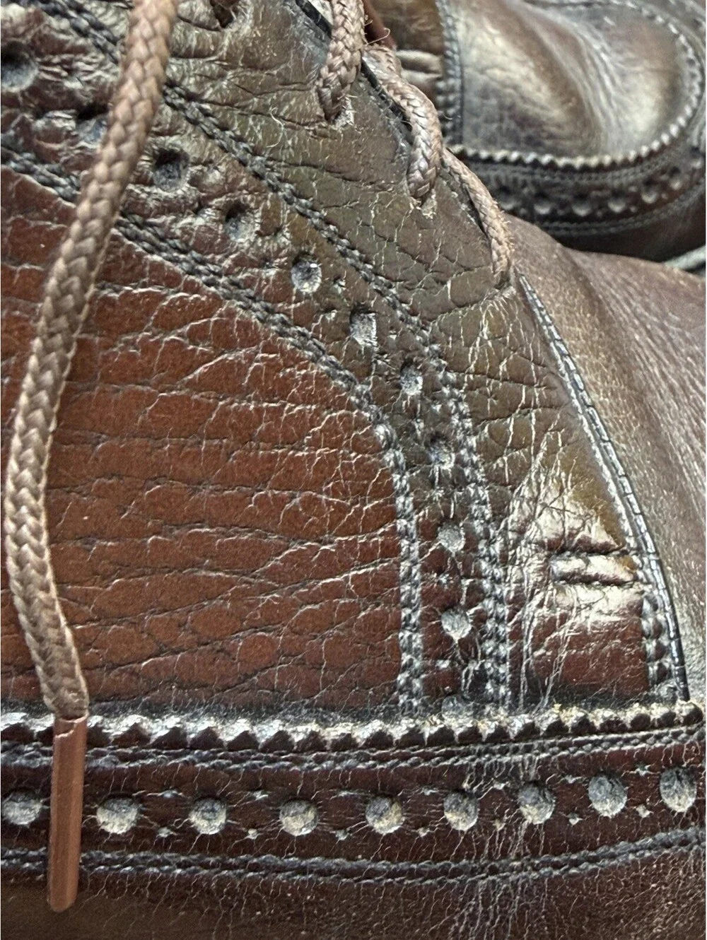 Vintage Mens Brown Pebbled Leather Longwing Brogue Wingtip Shoes Size 8 C